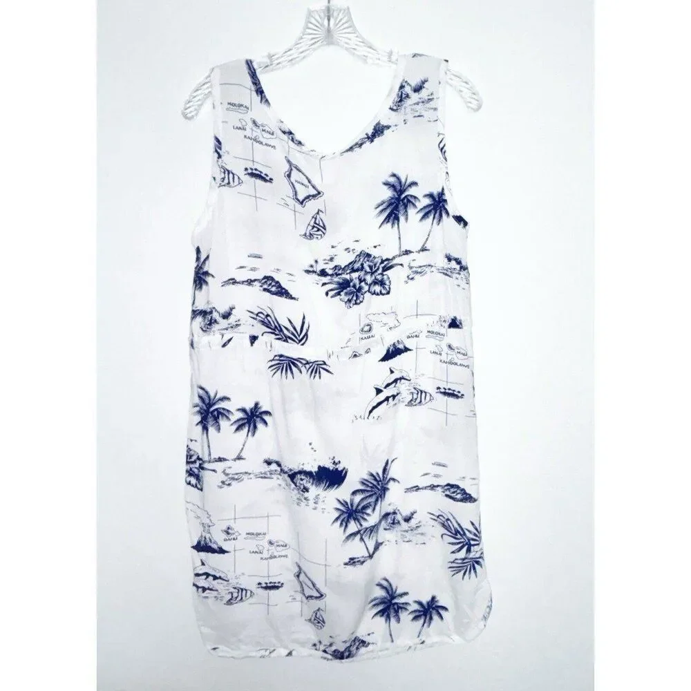 Ladies Hawaiian Islands Beach Cover Up Dress Size L Blue And White - Picture 5 of 5